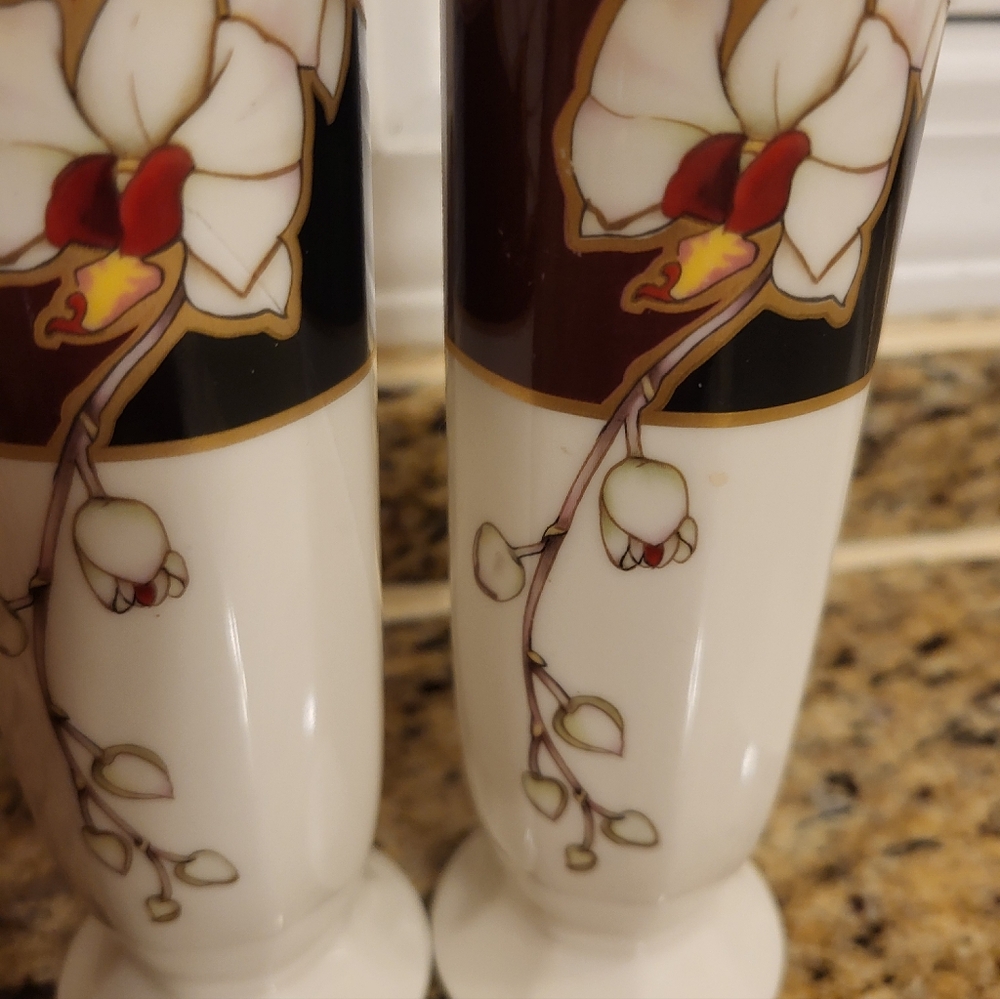 Set Of 2 Noritake Japan Midnight Orchid 7 Inch Vases - Picture 9 of 11